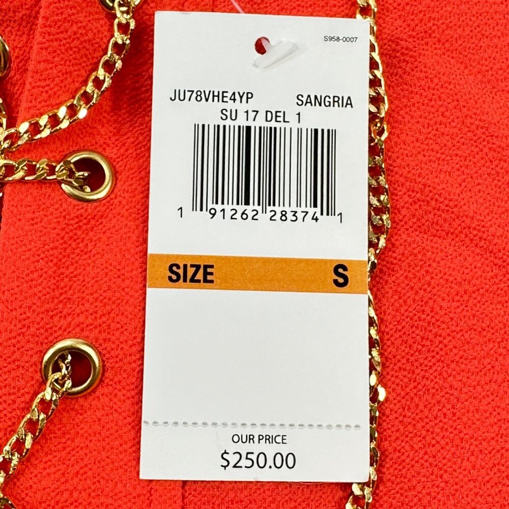 Michael Kors Women's Size Small Dress Short Sleeve Red Gold Chain Detail New - Picture 5 of 14